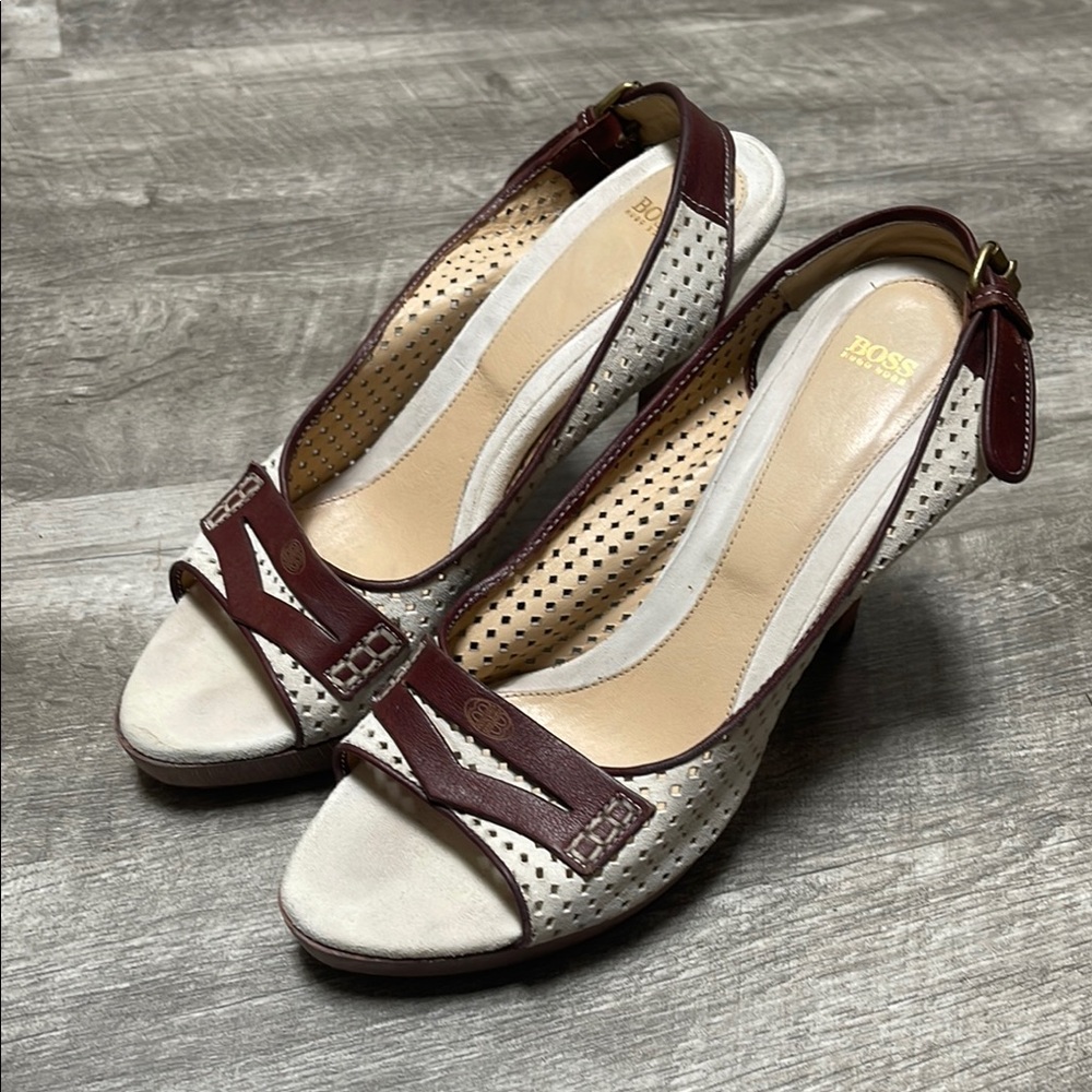 HUGO BOSS White and Brown Leather Heels
